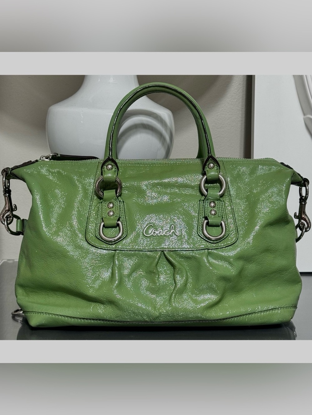 COACH Ashley F15455 GREEN Patent Leather Satchel Purse 2010